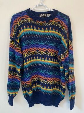 Vintage Alpaca Wool knit colourful geometric sweater Peru